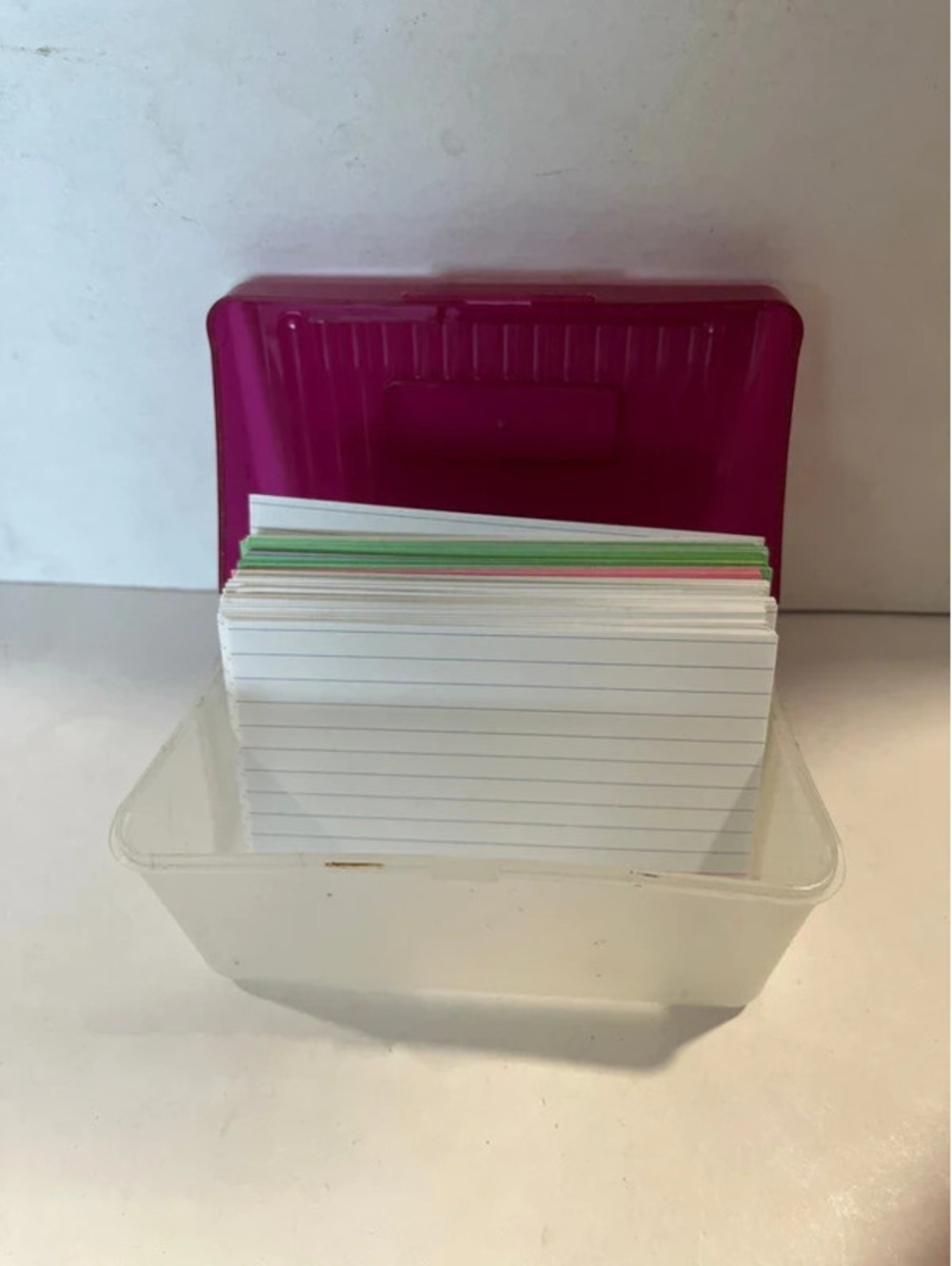 Index card box with cards